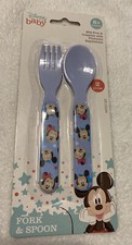 Disney Baby Minnie Mickey Mouse Blue Fork Spoon Set BPA Free Brand New