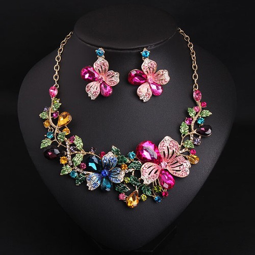 Crystal Necklace Earrings Jewelry Set Bridal Wedding Party Statement Choker Bibs - Picture 5 of 64