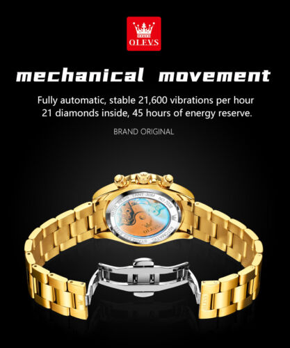 OLEVS Automatikuhr Leuchtzeiger Mondphase Tag Datum Herren Mechanische Uhr - Bild 6 von 14