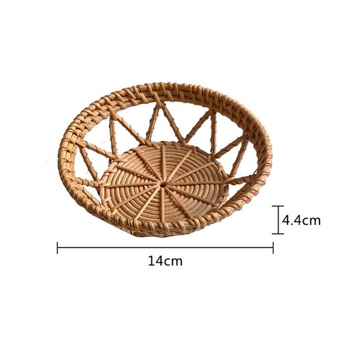 Handwoven Bread Basket Rattan Wicker Storage Tray Tea Drinks Snack Holder Tray - Picture 25 of 26