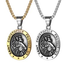 Collar Católico Colgante Amuleto Religioso Medalla San Cristóbal Acero Inoxidable