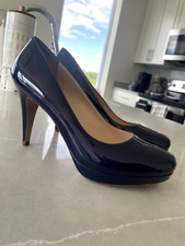 Prada Classic Size EU 40 US 9 Blue Patent Leather Platform Pumps High Heel