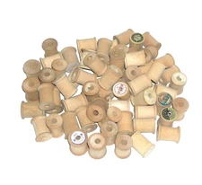 Lot of 63 Assorted Small Approx. 1.25" Vintage Sewing Thread Empty Wood Spools