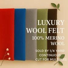 Luxury Wool Felt – 100% Virgin Merino Wool – 2mm Thick – 36" Wide - Made in USA