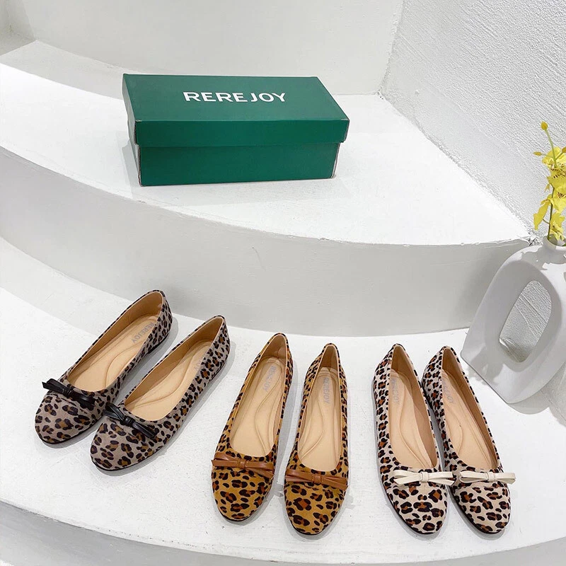 Women s Knot Bow Pointed Toe Ballet Flats Comfortable Leopard