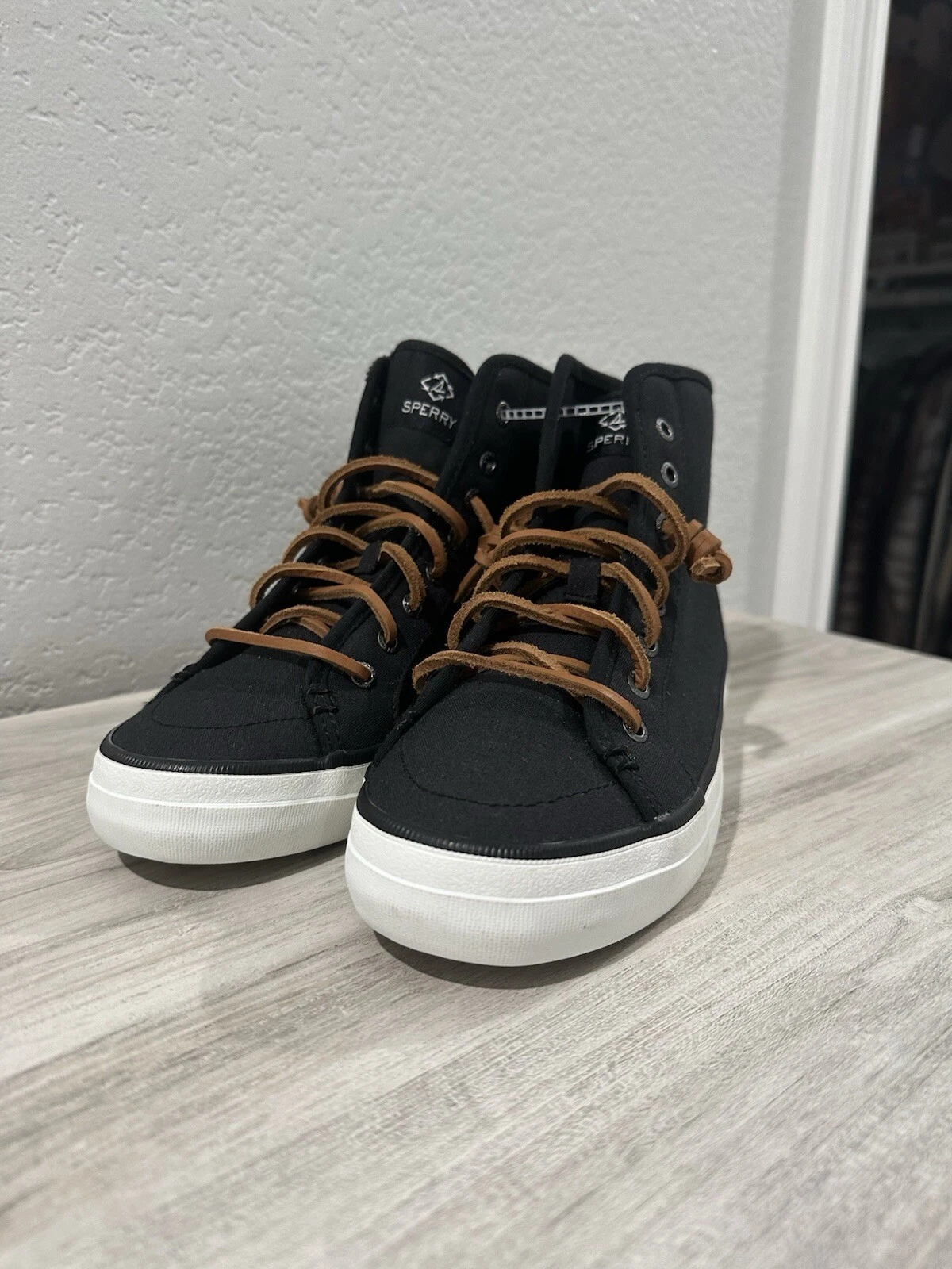 NEW Sperry Womens Crest SeaCycled High Top Canvas Sneakers Shoes 8 Black mSRP$80
