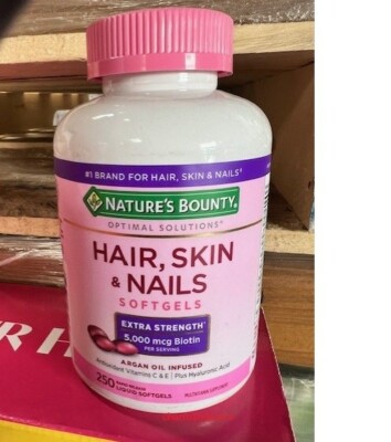 Nature's Bounty Hair, Skin & Nails 250 Soft gels Extra Strength 5000 mcg Biotin