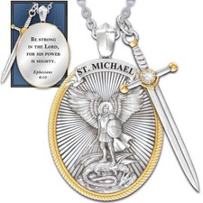 Catholic Patron The Archangel St. Michael Pendant Necklace Sword Lord Prayer