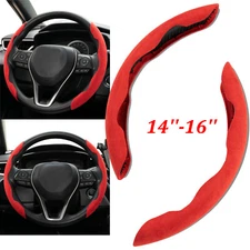 Pair Red Suede Leather Steering Wheel Booster Anti-slip Cover Car Accessories.