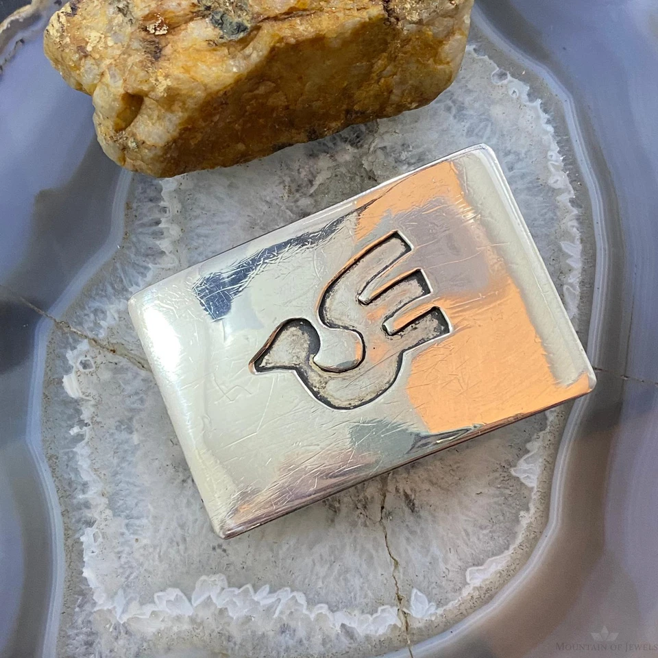 Vintage Native American Silver Overlay Dove Rectangle Unisex Belt Buckle - Image 3 of 4