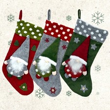 Gnome Christmas Stockings 18" Choice of RED, GREEN or GRAY NEW without Tags