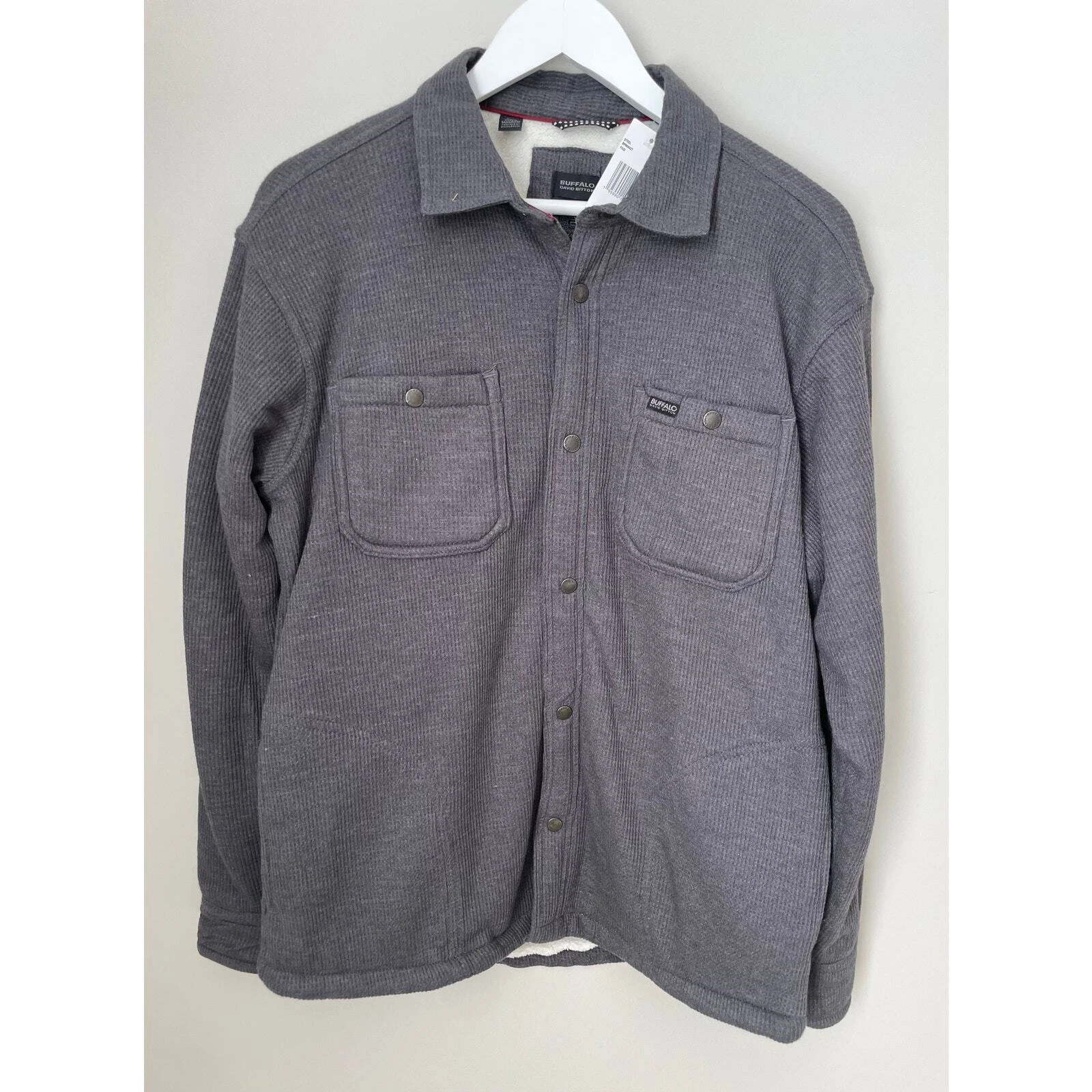 NWT - Buffalo Button Down Shirt Jacket Shacket Size Medium Sherpa Lined Gray Men