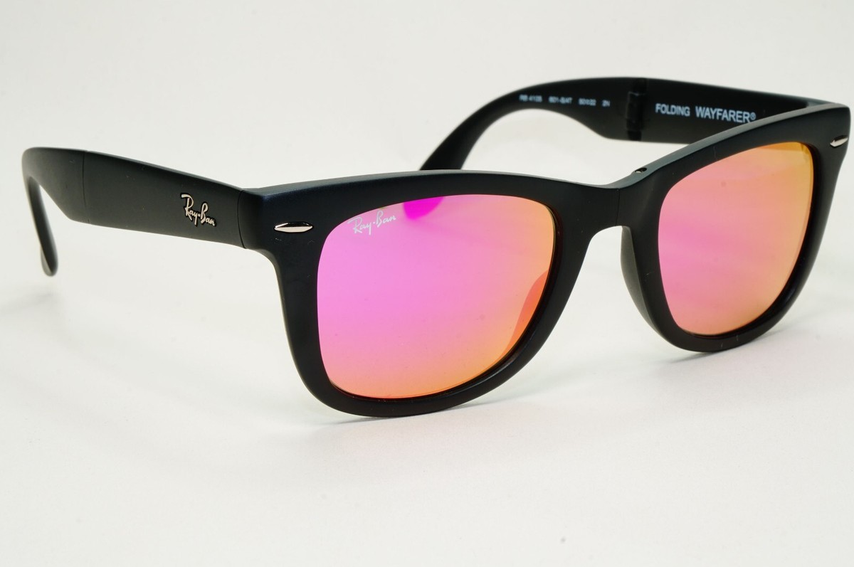 Ray-Ban Sunglasses Folding Wayfarer Black Pink Orange Mirror RB