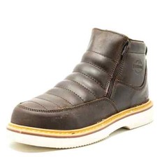Botas de trabajo cómodas CEBU para hombre con cremallera lateral de cuero café punta suave DR 100