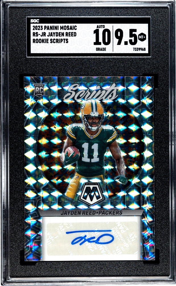 2023 Panini Mosaic Rookie Scripts Jayden Reed #RS-JR Rookie Auto SGC 9.5/10