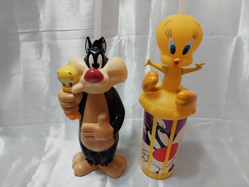 VINTAGE 1999 TWEETY BIRD & 1996 SYLVESTER LOONEY TUNES TASSE/GLAS MIT STROHHALM - Bild 11 von 15