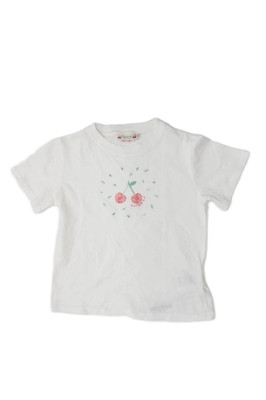 Bonpoint Childrens Girls Cherry Detail Tee Shirt White Red Size 6
