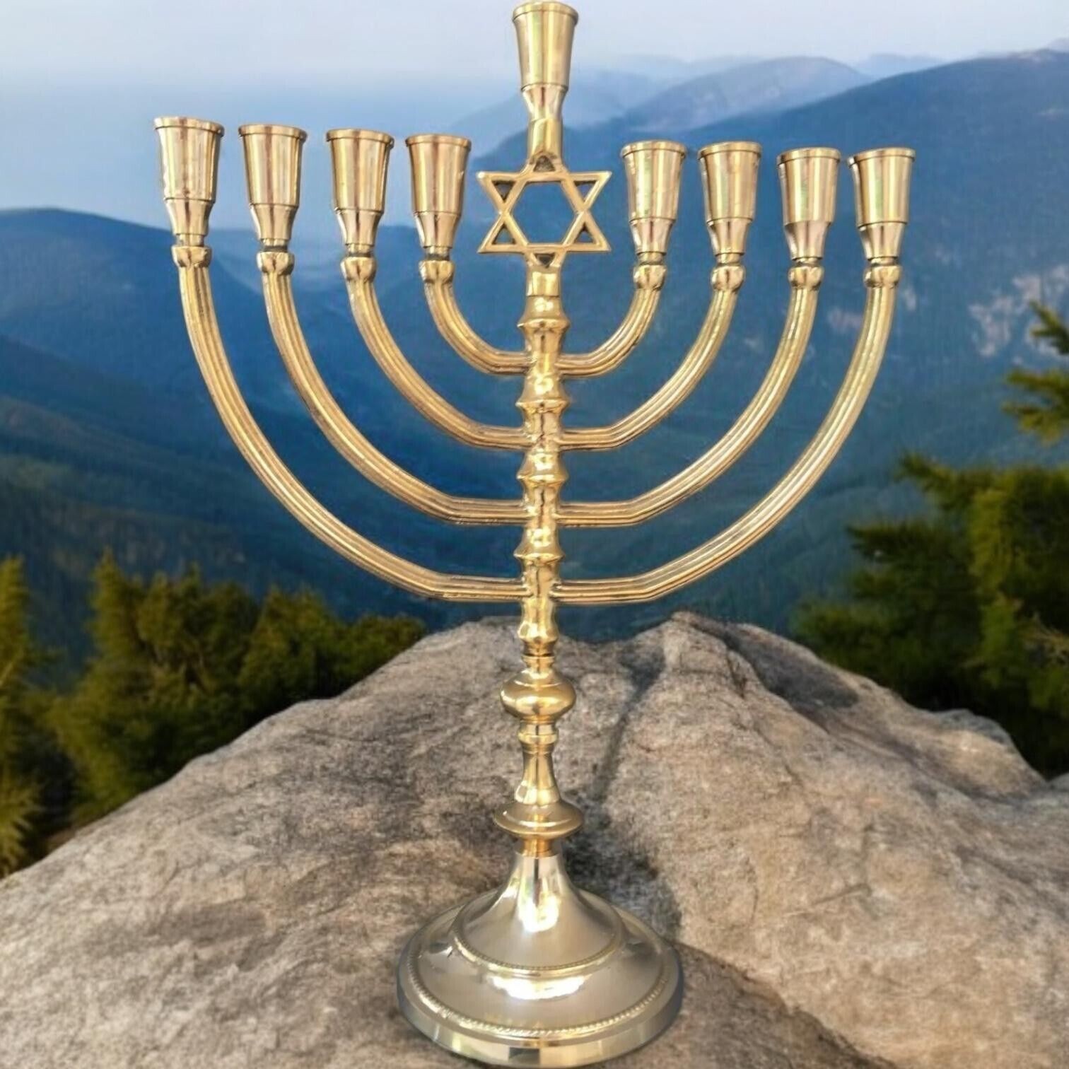 Hanukkah Jewish Chanukah Menorah 36CM  14''  Israel Brass Chanukah Candle Holder
