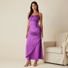 Evening Glam Maxi Gown Purple Taffeta Square Neck Sleeveless Zip Lined US 9