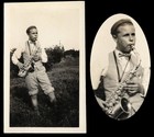WHOOPEE CAP JAZZ MUSIC BOY PLAYS SAXOPHONE in FIELD ~ 1930s PHOTO — photo 1