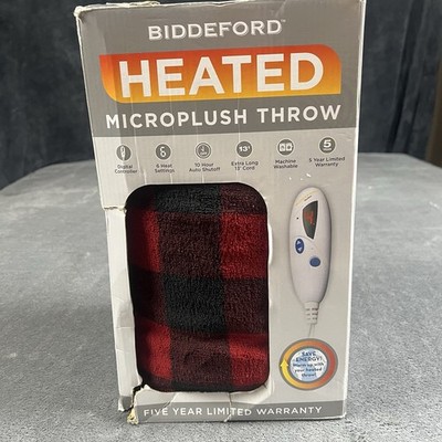 Biddeford Heated Microplush Throw 6-Heat Settings Red & Blue Plaid