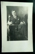 Vintage 1910s Real Photo Postcard Man in Suit with Pipe AZO Back