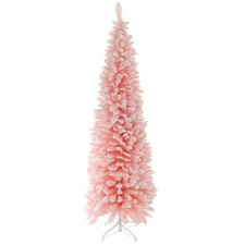 Christmas Tree Artificial 6ft Pink Slim Snowy Flocked With Stand Modern Decor