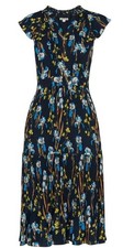 Whistles Celia Iris Print Pleated Dress Size 8 Navy Multi Floral Midi RRP £179