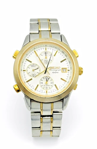 Vintage Men's Seiko Chronograph 100m Watch w/Alarm Model 7T32-7H60 Working