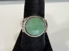 Vintage Silver Tone Green Faceted Stone Ring Size 6.5