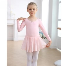 Ballet Costume Kids Girls Long Sleeves Leotard Dress Dance Bodysuit Cotton