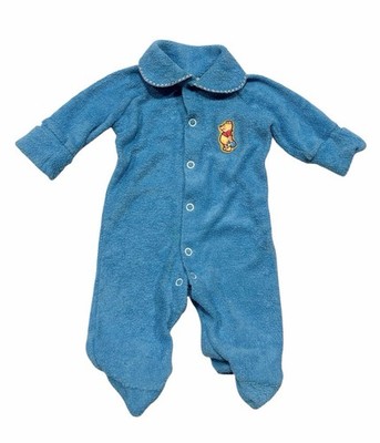 Vintage 80s Winnie the Pooh Embroidered Footed Sleeper Blue Size NB Sears Disney