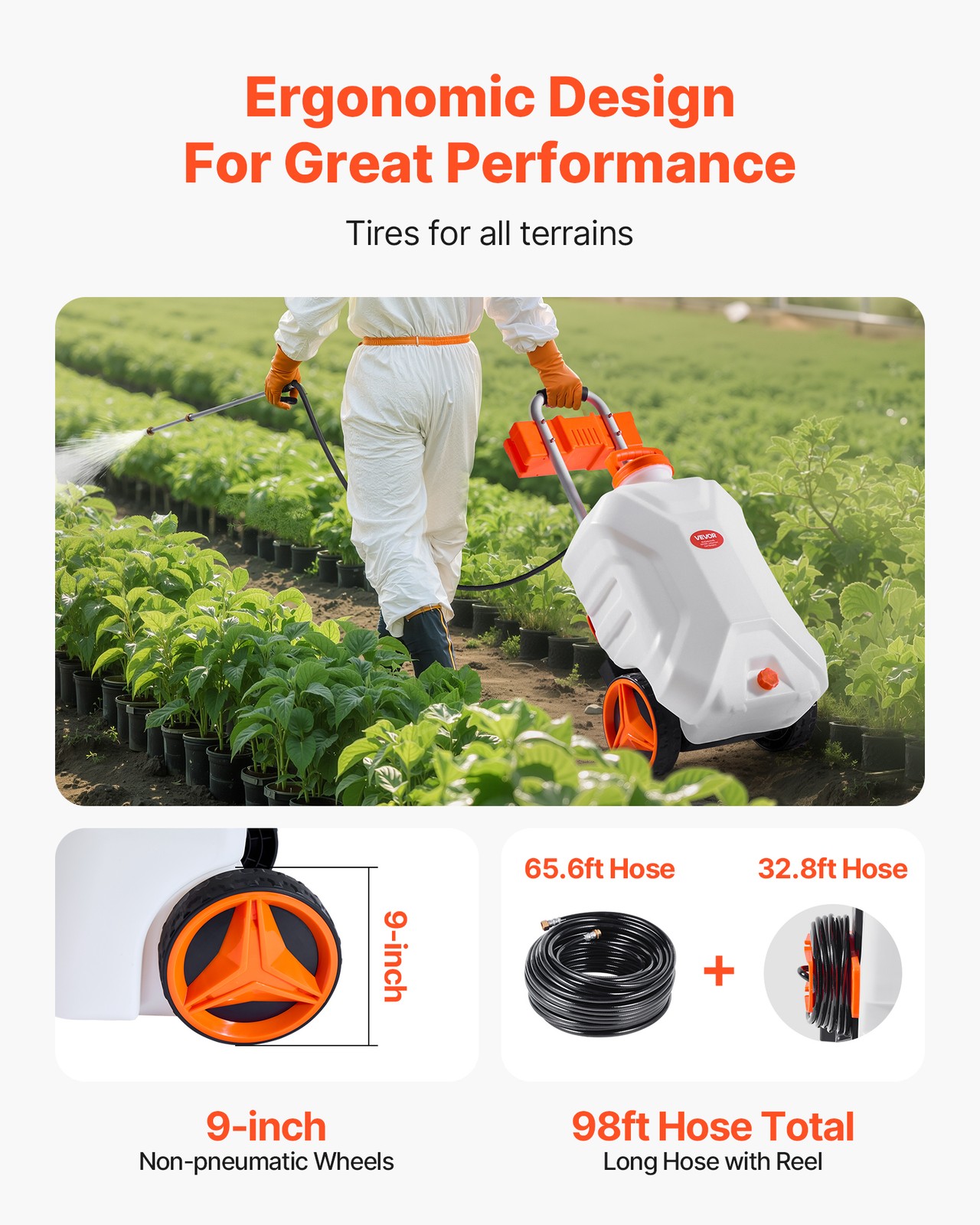 VEVOR 10 Gal Battery Powered Sprayer with Cart Wheeled 0-80 PSI Electric Weed