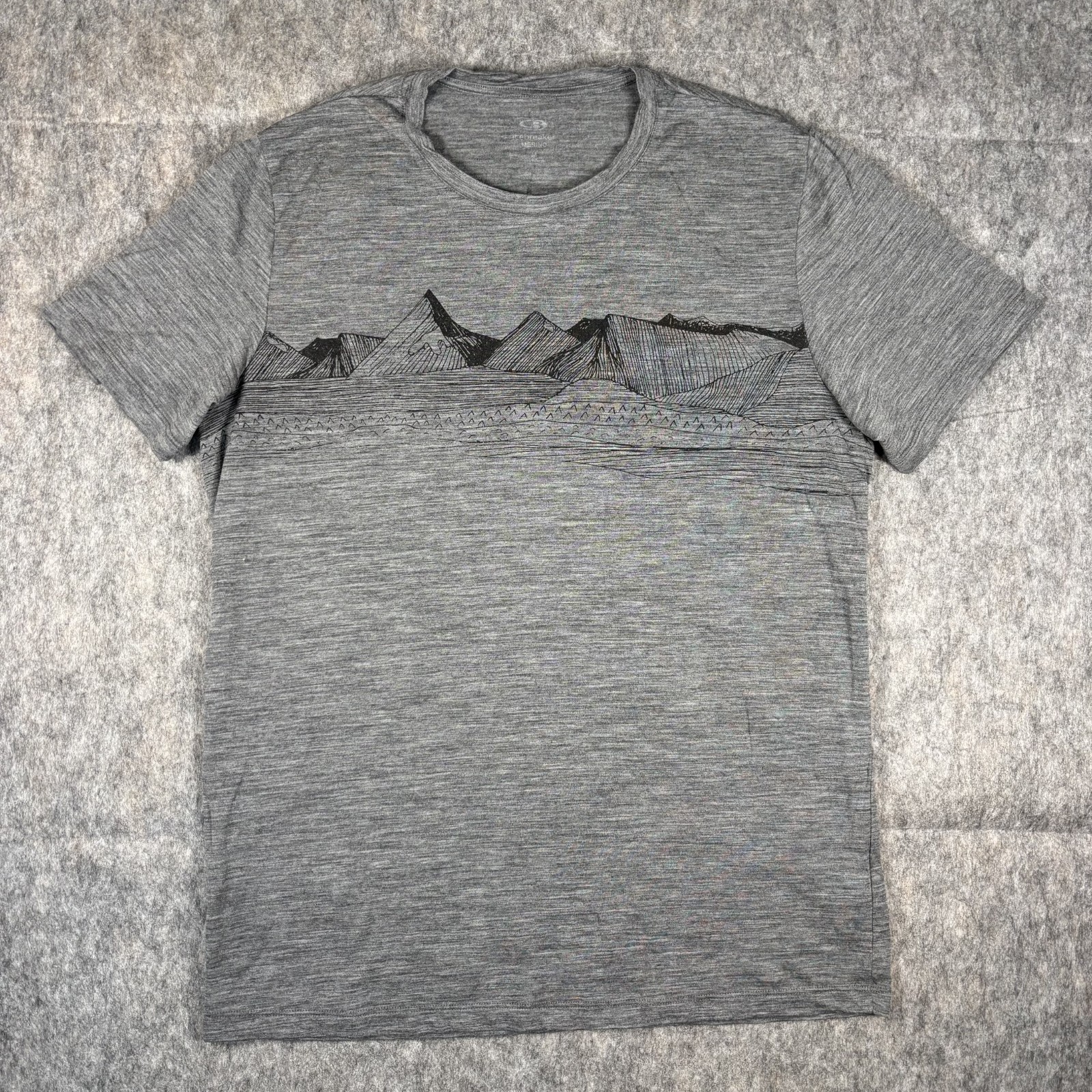 Icebreaker Merino Wool T-Shirt Men's Medium Short Sleeve Gray Mountains Hiking