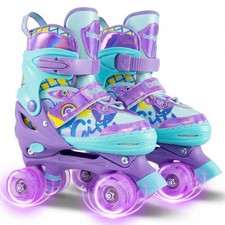 4 Sizes Adjustable Kids Roller Skates with Light-up Wheels and Safety Protection