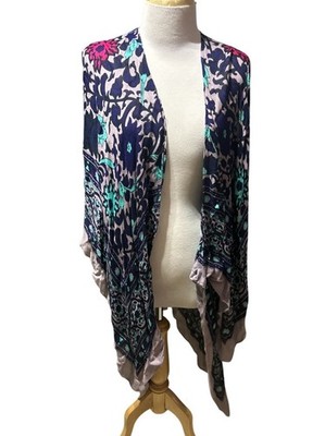 Free People Women's Kimono One Size with Magic Dance Border Print Rayon Duster