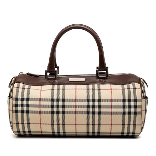Burberry House Check Canvas Barrel Handbag Pre-Loved Bag Beige