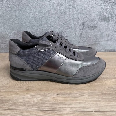 Geox Respira Sneakers Womens 7 Gray Metallic Suede Shimmer Breathable Low Top