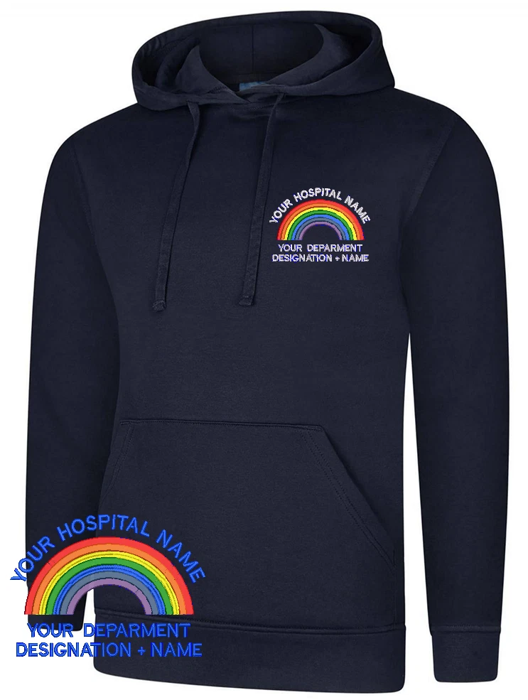 PERSONALISED HOSPITAL FLEECE HOODIE WORKWEAR EMBROIDERED WITH CUSTOM TEXT UNISEX