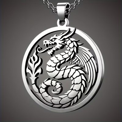 chinese Flying Dragon Stainless Steel Pendant necklace   with black gift box