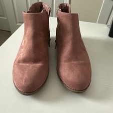 Youth Girls Ankle Boots Size 4 Pink Suede-Like Side Zip Booties Used
