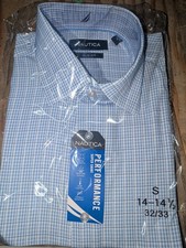 Nautica Performance Men's Dress Shirt Blue Check Plaid