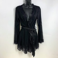 Oh La La Cheri Lace Trim Sheer Robe Lingerie See Through Boudoir Long Sleeve NWT