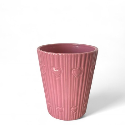 Pink Heart Ceramic Planter Retro Valentines Day No Hole, 5 inch- FREE SHIPPING