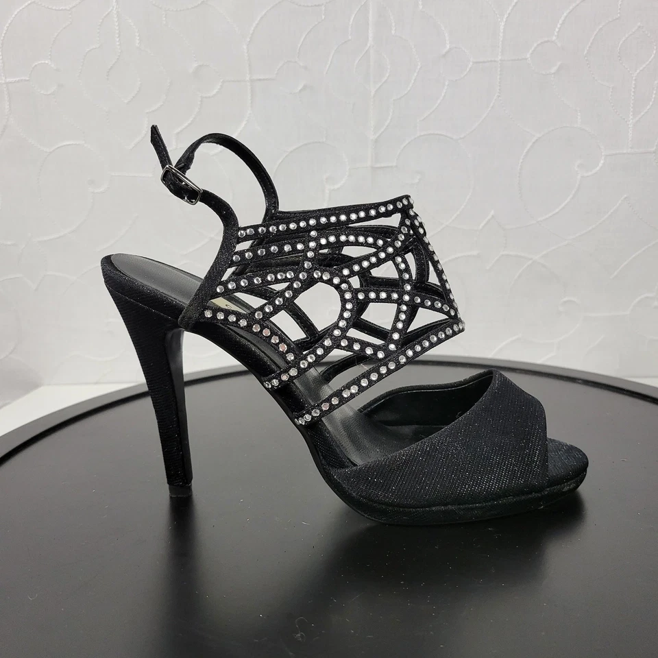 Caparros Poet Womens Sandals Size 7.5 Black Glimmer Slingback Strappy Heels  - Image 2 of 4