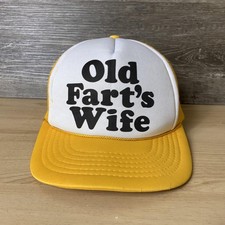 Vintage Old Farts Wife Hat Cap Snap Back Yellow White Trucker Mesh Funny Slogan