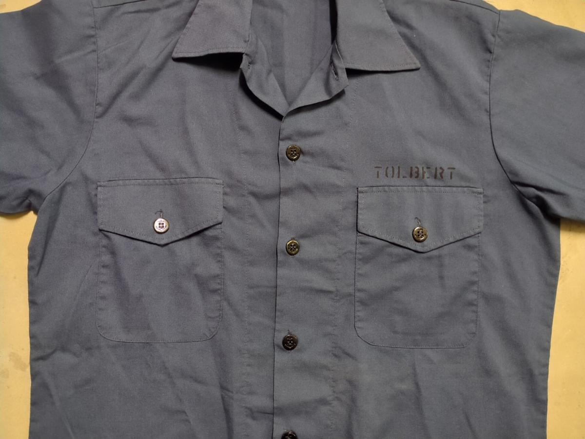Vintage 70s US NAVY Sailor Light Blue Utility Uniform Button Down