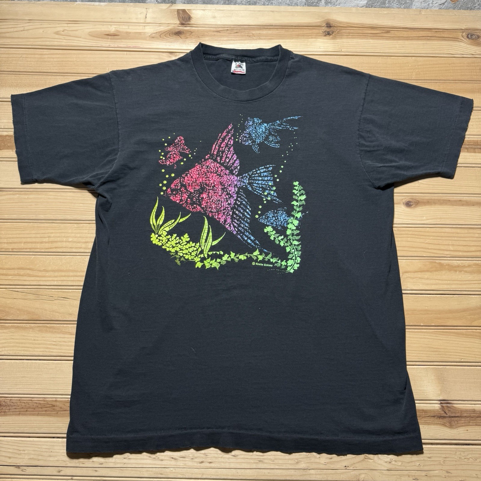 Vintage 80s Keehn Underwater Ocean Scene Neon Fish Graphic T-Shirt Size XL