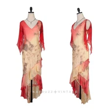 Vintage Silk Prom Dress Maxi Gown 10 Yellow Orange Y2K Fairy Grunge Glam Ombre