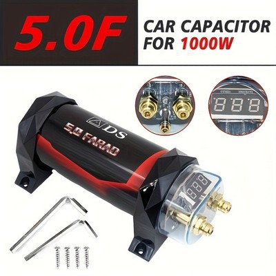 Car Audio Capacitor 5.0 Farad Digital Capacitor - 3000W Peak Protection for Amp